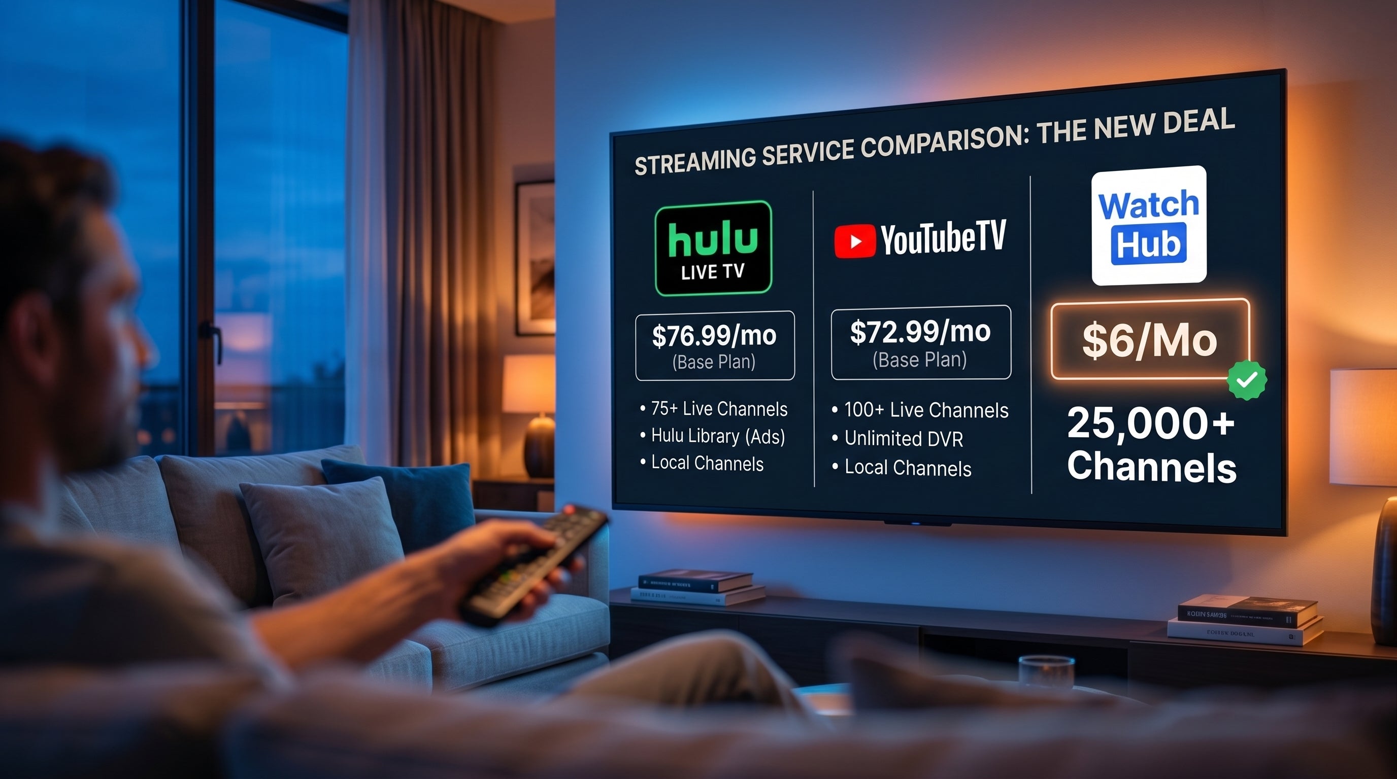 Hulu Live vs YouTube TV vs IPTV comparison 2026 with pricing and channels
